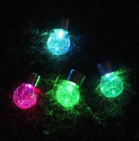 Solar Powered Hanging Crystal Glass Ball Crackle Outdoor Hanging Decorative