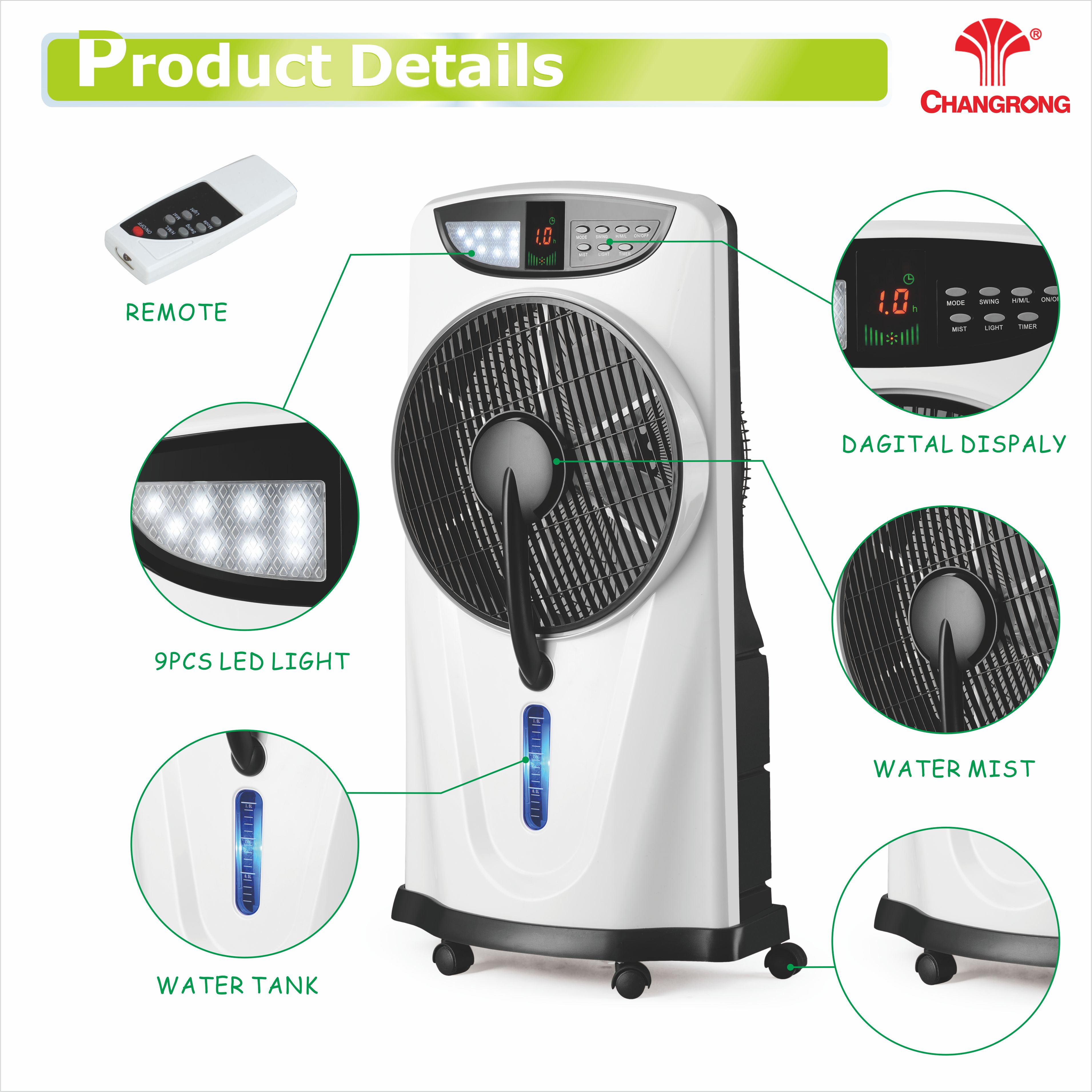 solar portable water mist fan with mobile charger