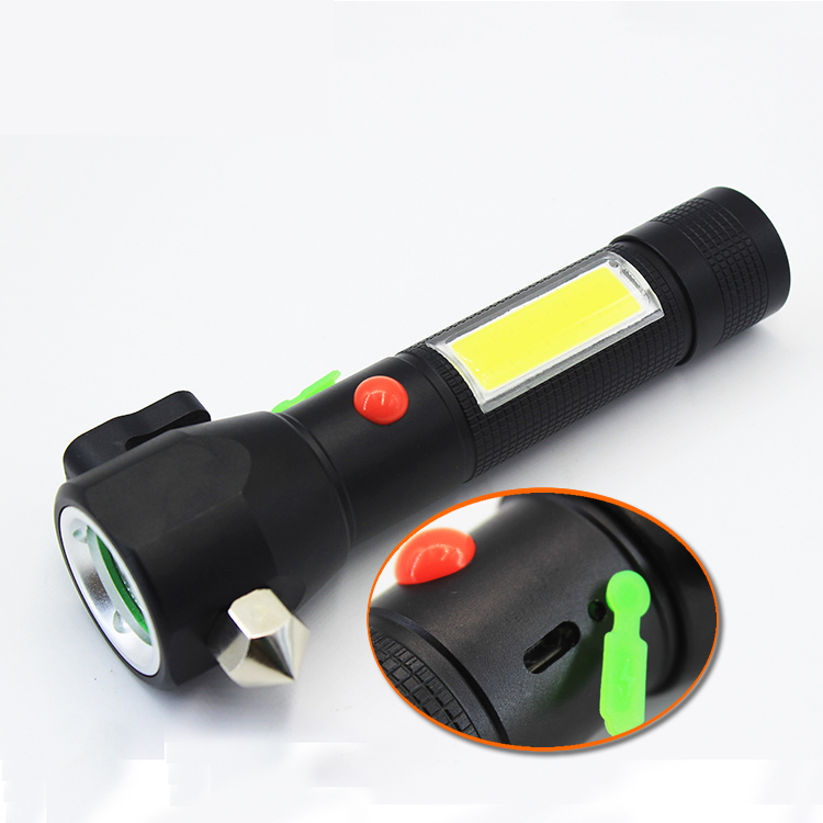 Self-defense LED flashlight with side COB and tail magnetic  rechargeable flashlight