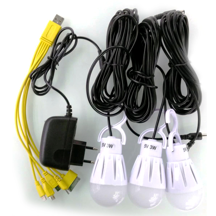 Portable solar lighting system kit complete with 3 lamp and USB function