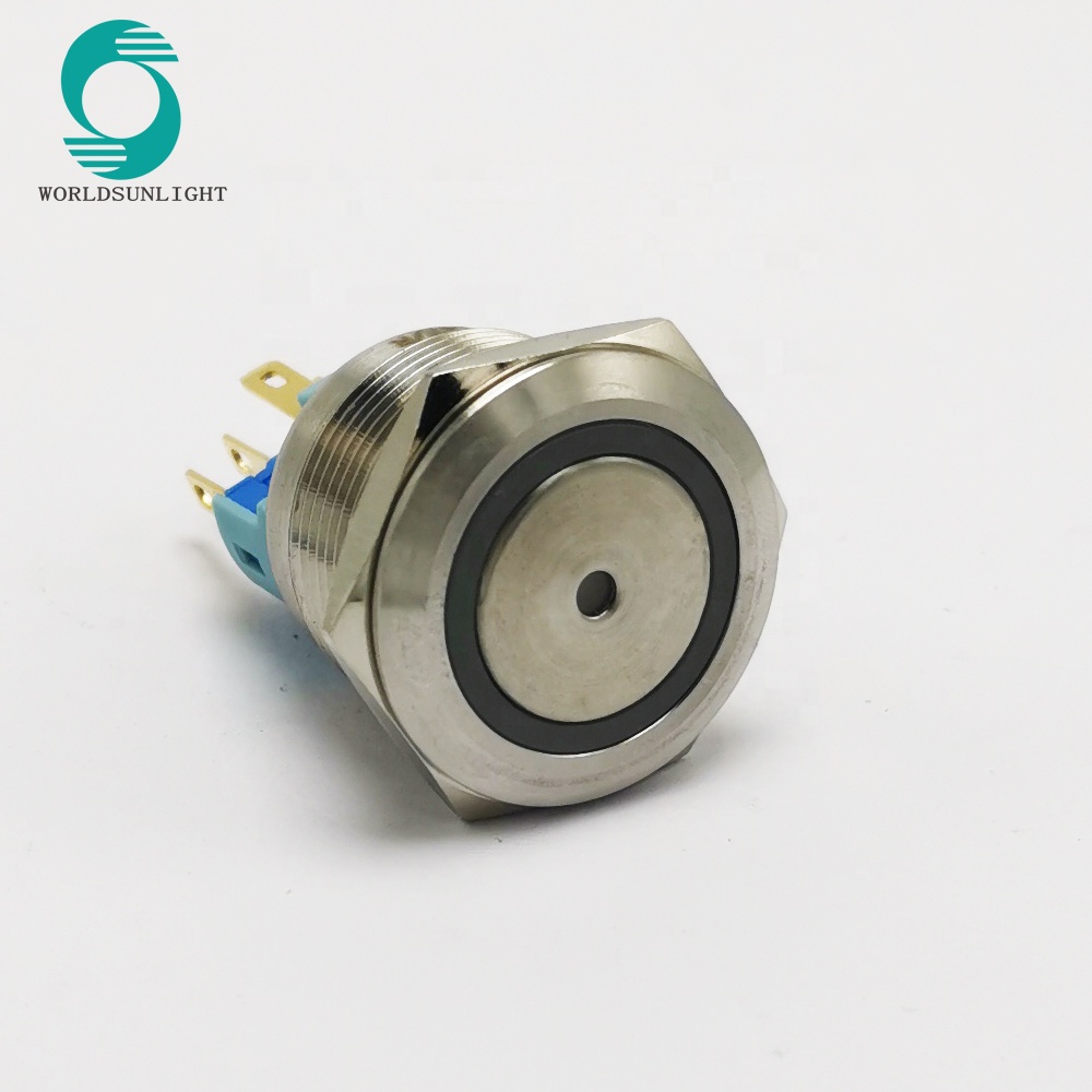 22mm dot and ring illuminated stainless steel reset push button metal switch, LED metal pushbutton switch