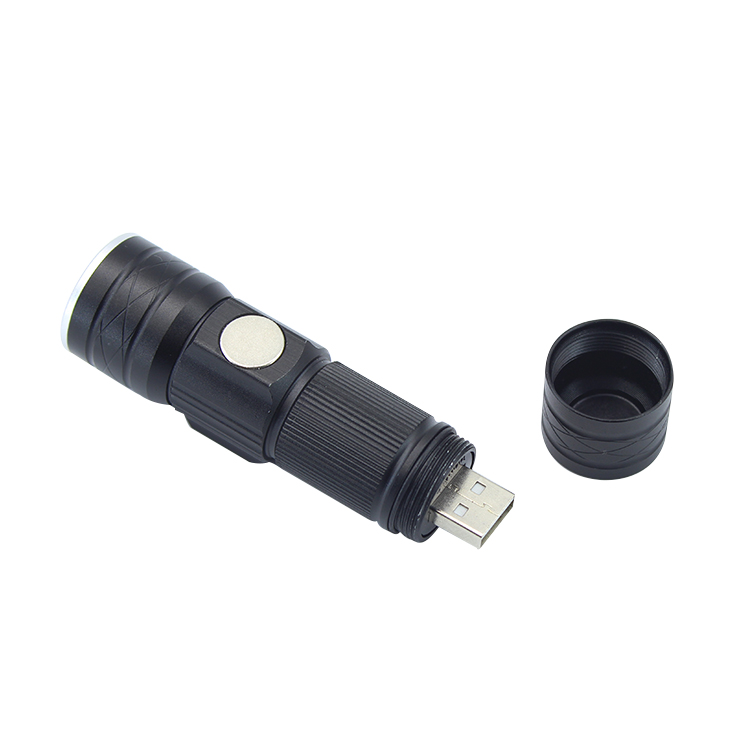 Cheap price T6  focus LED flashlight tail USB connector  middle button led flashlight