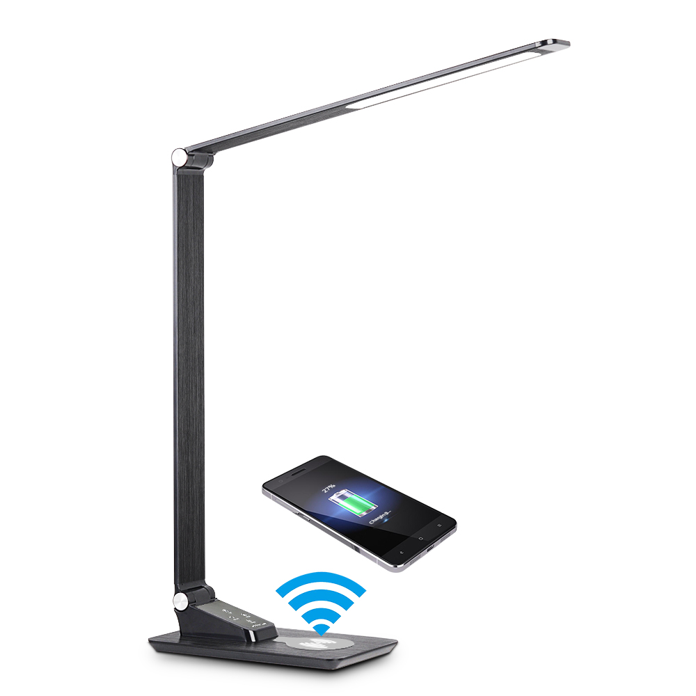 Smart rechargeable dimmable foldable reading lamp 10W black phone qi wireless charger table led lamp office