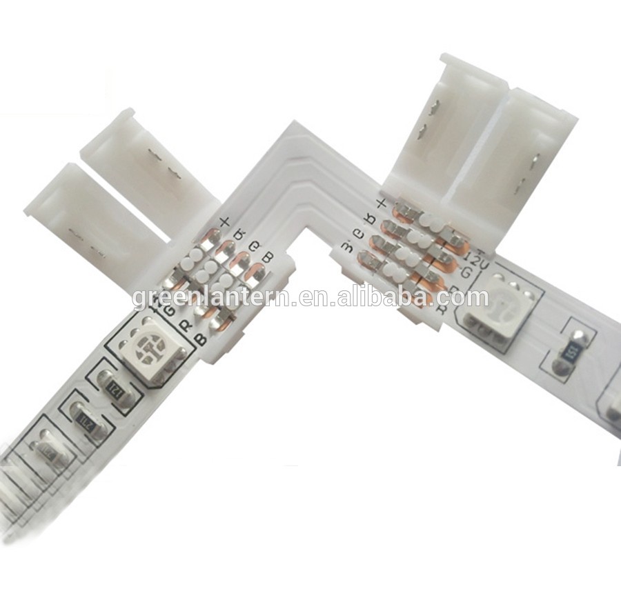 10mm 4 pins Solderless L shape Connector Adapter for RGB led strip 5050SMD