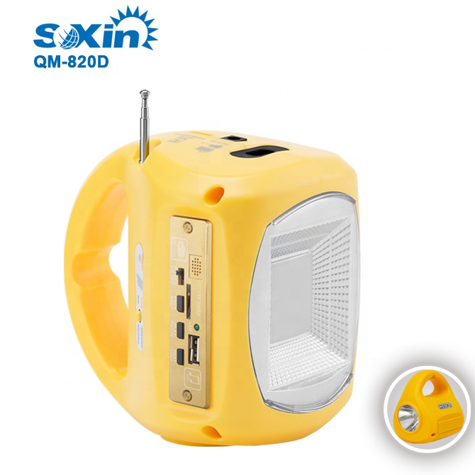 soxin solar kit led rechargeable power bank FM radio MP3  emergency light(QM820A)