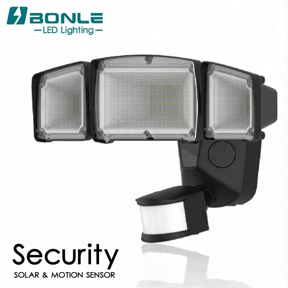 Black Triple Head Solar Motion Sensor LED Security Flood Light