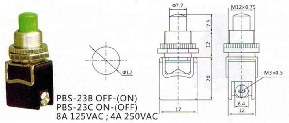 PBS-23B/PBS-23C PBS-13 12MM OFF-(ON) momentary screw push button switch