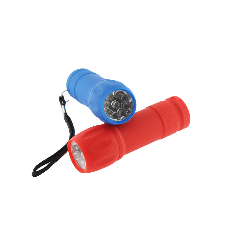 Mini Plastic Rubber 9 LED Torch AAA Battery Flashlight