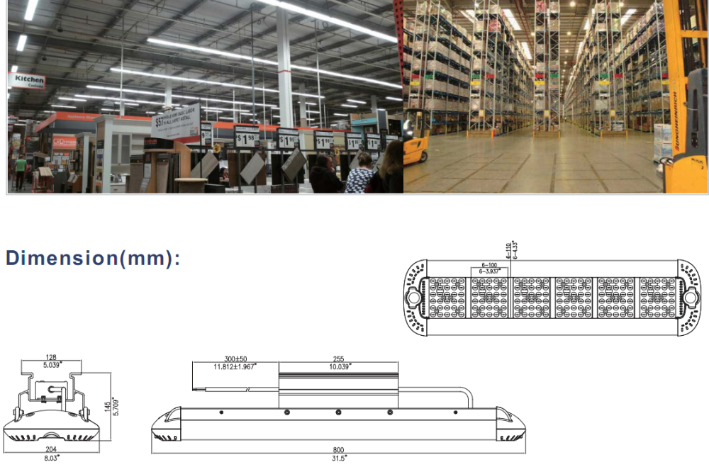 Ceiling/suspension installation led low bay 240w for warehouse