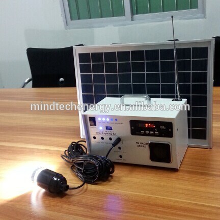 Portable 12v 10W solar power generator lights system for rooms with radio