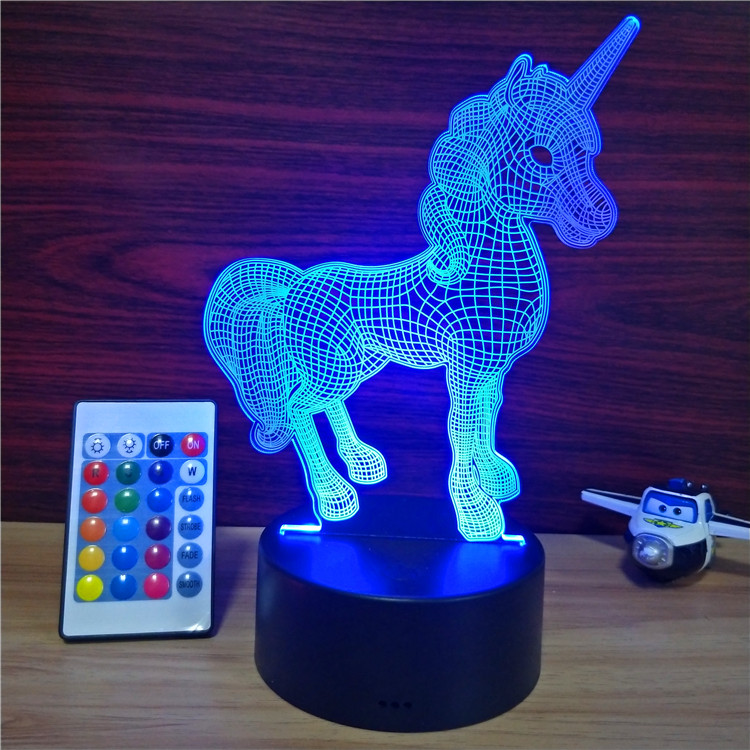 New arrival  3D LED unicorn night lamp with 7 different night light