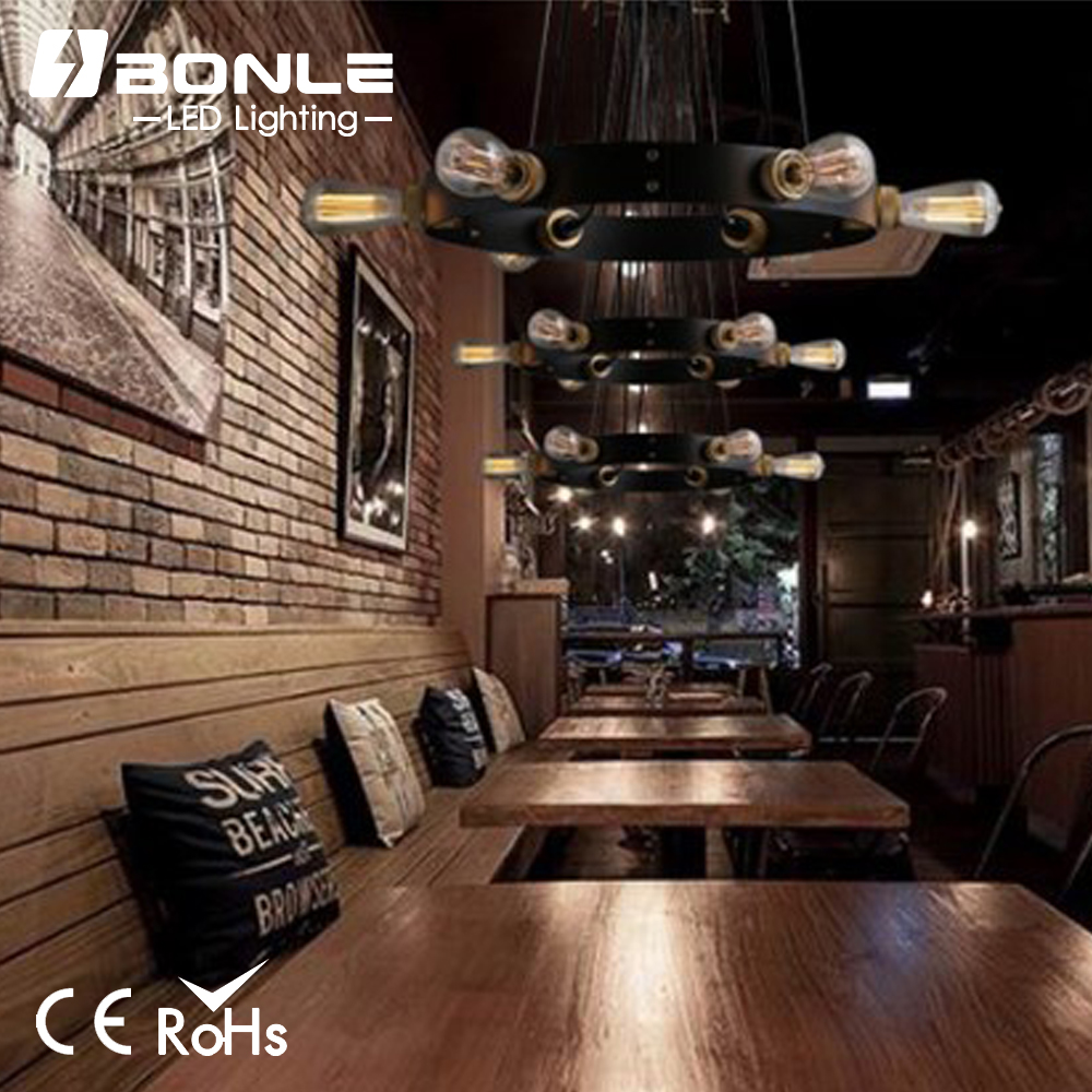 Industrial vintage loft iron ceiling lamps for bar,coffee shop,hotel round iron circle pendant lamps