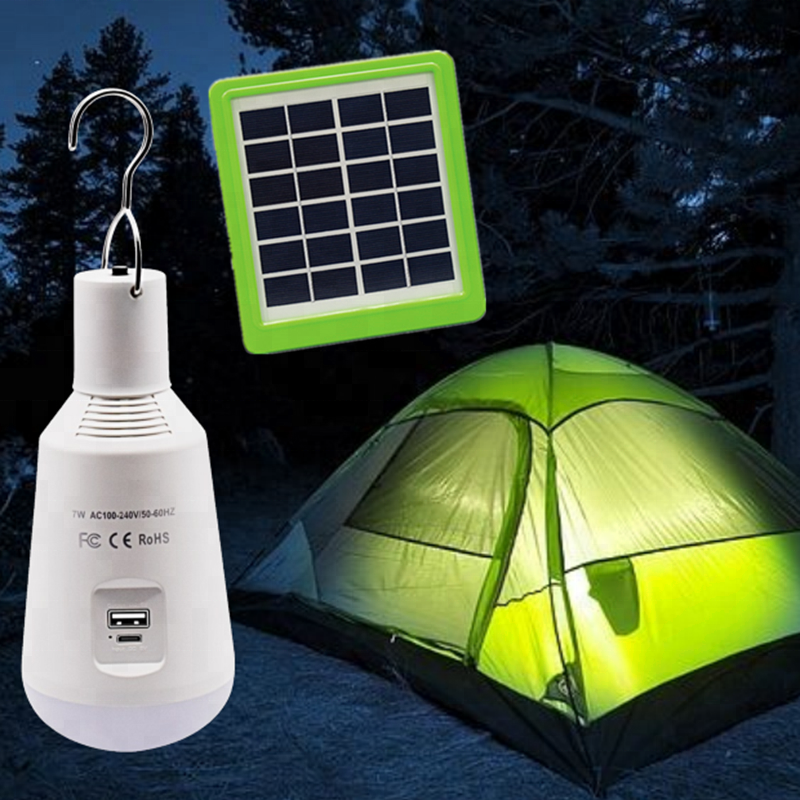 solar powered camping tent led bulb lights hook installation super bright 7W bulb