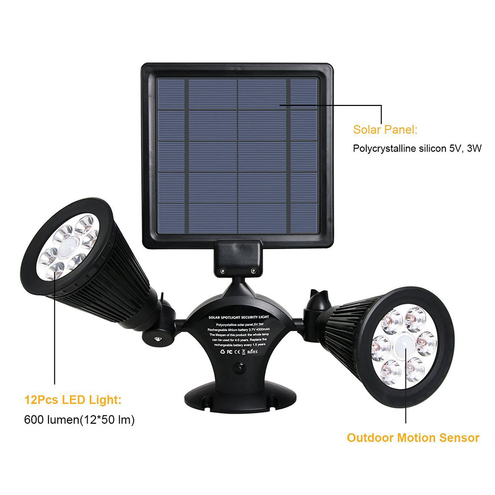 Outdoor Double Spotlights Motion Sensor Solar Energy Power System Home Garden Light