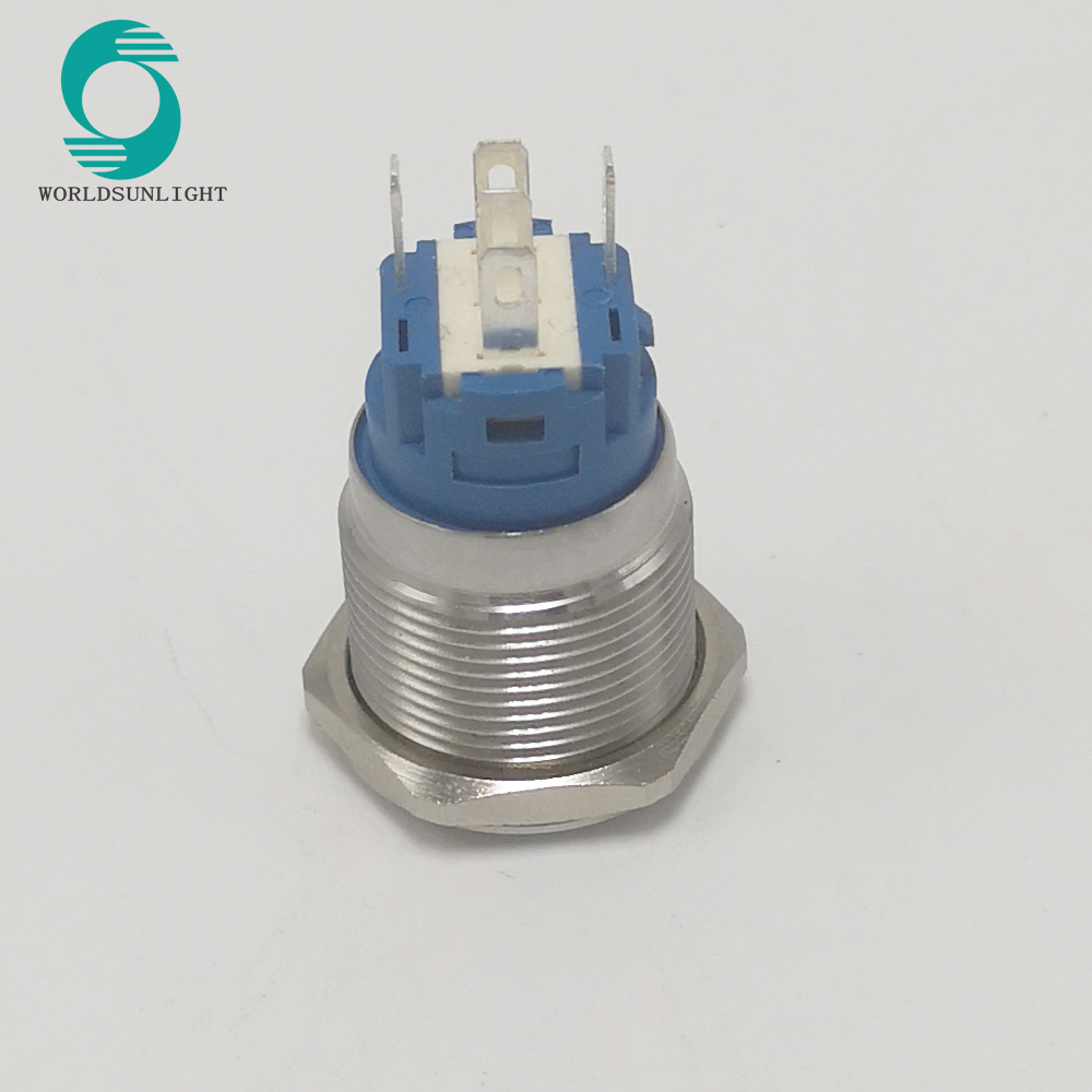 XL19S/F11-24BR 19mm 24V Blue Illuminated LED SPDT Momentary Metal Stainless Steel Push Button Switch