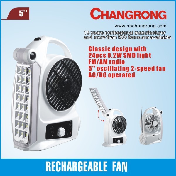 5 inch ABS body hot sale USB table fan with led emergency light and radio