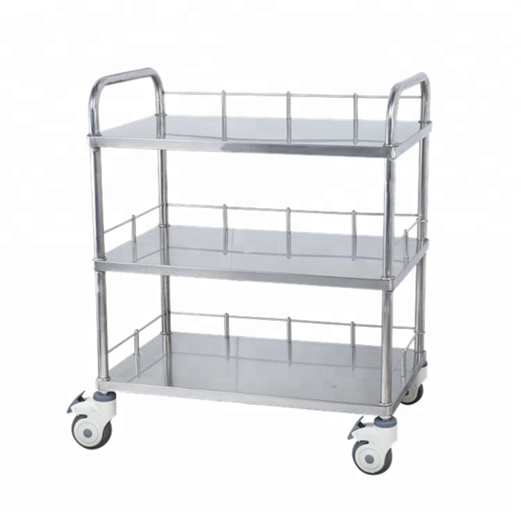 High quality stainless steel mobile medical instrument crash trolley cart in hospital