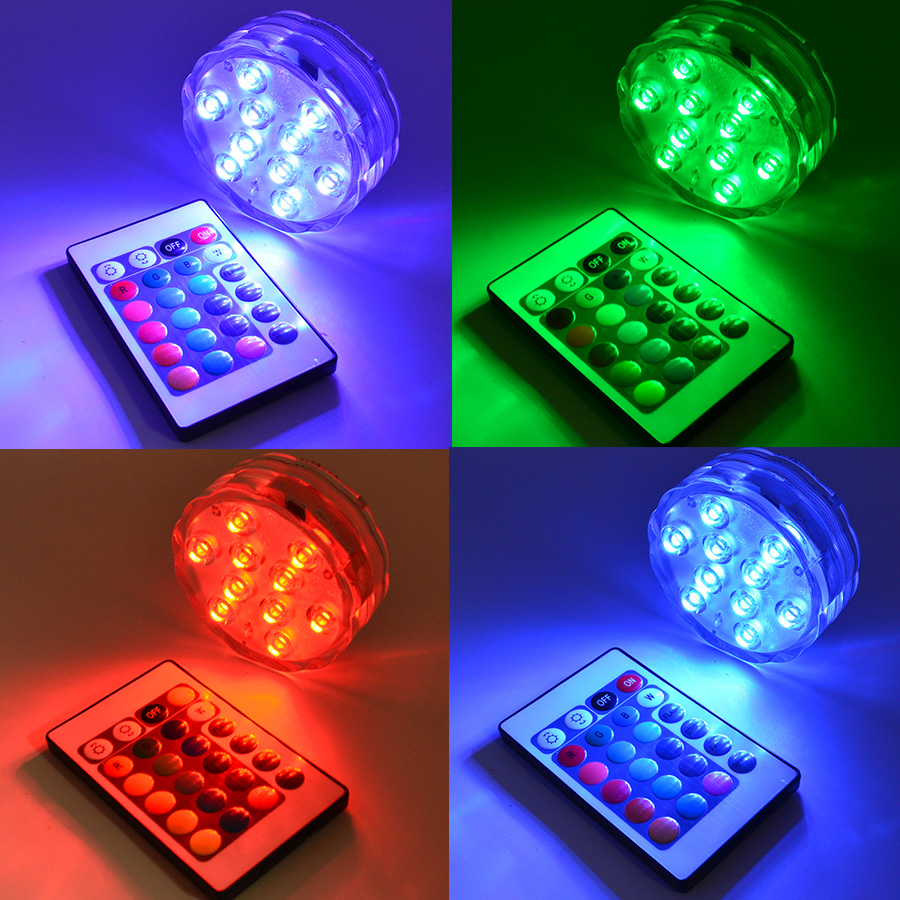 Battery Operated 10 LED RGB Underwater Light  Submersible  Waterproof  Swimming Pool Light  for Vase Wedding Party