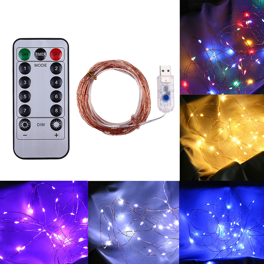 Decorative Copper Wire Light 5m 50LEDs 10m 100LEDs IP44 Remote Control USB Interface (Warm White)