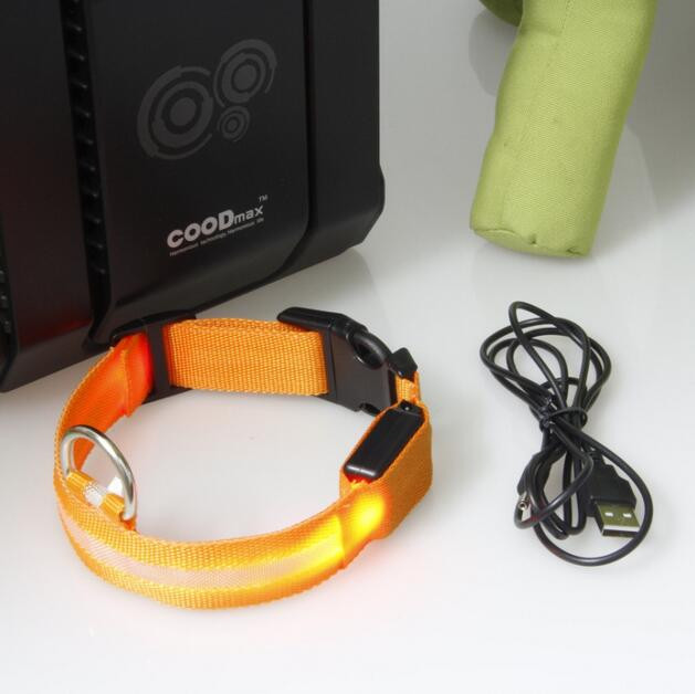 USB Rechargeable Flashing Adjustable Safety Nylon LED Dog Collar Pet Neck Belt