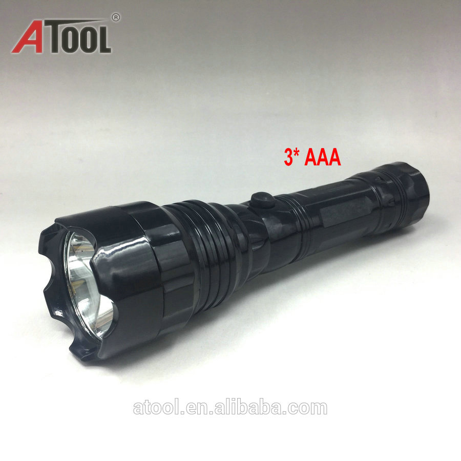 2017New 3*AA dry battery operated plastic LED torch with hook mini flashlight