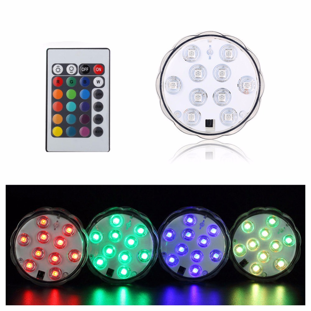 Multi Color Submersible 10 LED RGB Light Party Vase Underwater Waterproof Remote Control Lamp