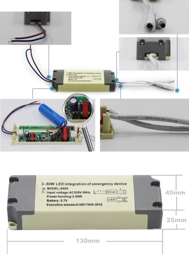 with battery Lithium3.7V led emergency device power supply package for led light