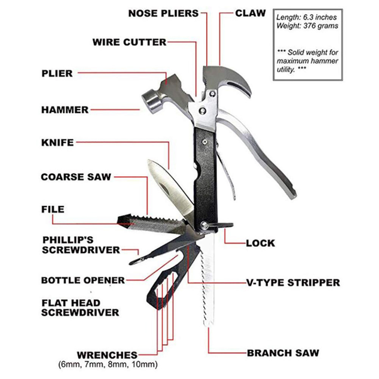 Multi-Function 18 In 1 Hammer Screwdriver Knife Outdoor Emergency Tool  Bike Repair Accessories