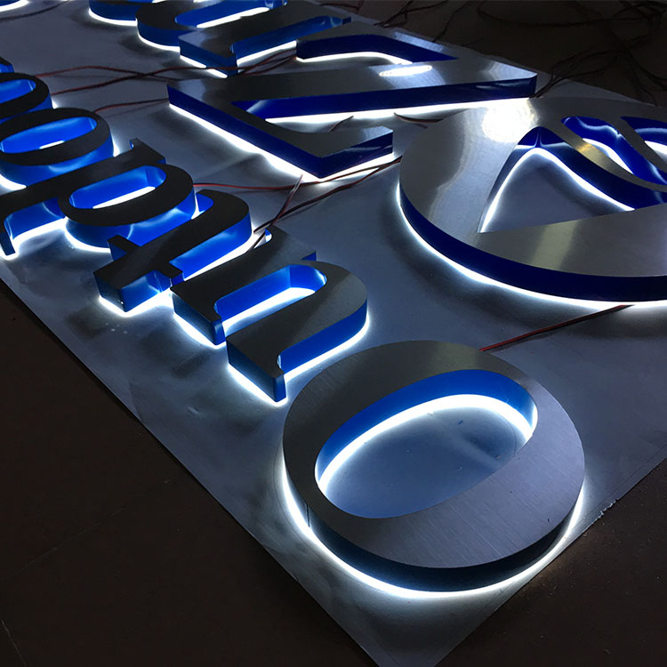 Custom signage decoration led letter edge lit acrylic sign base stainless steel letter sign