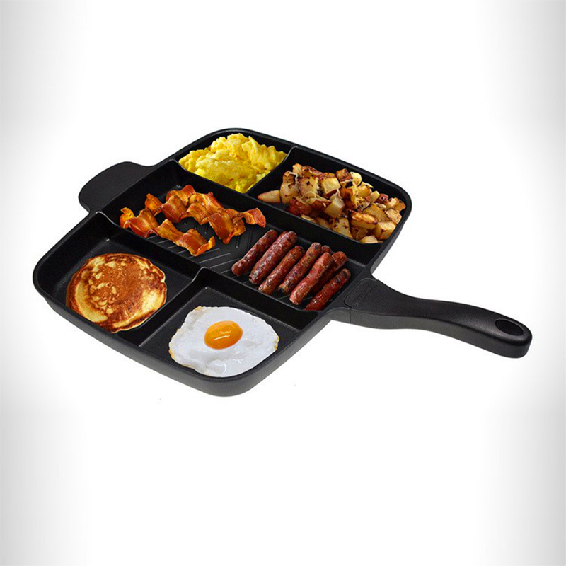 Multifunctional 5 in 1 Devided Frying Pan Multi Section Baking Magic Pan Frying Pan