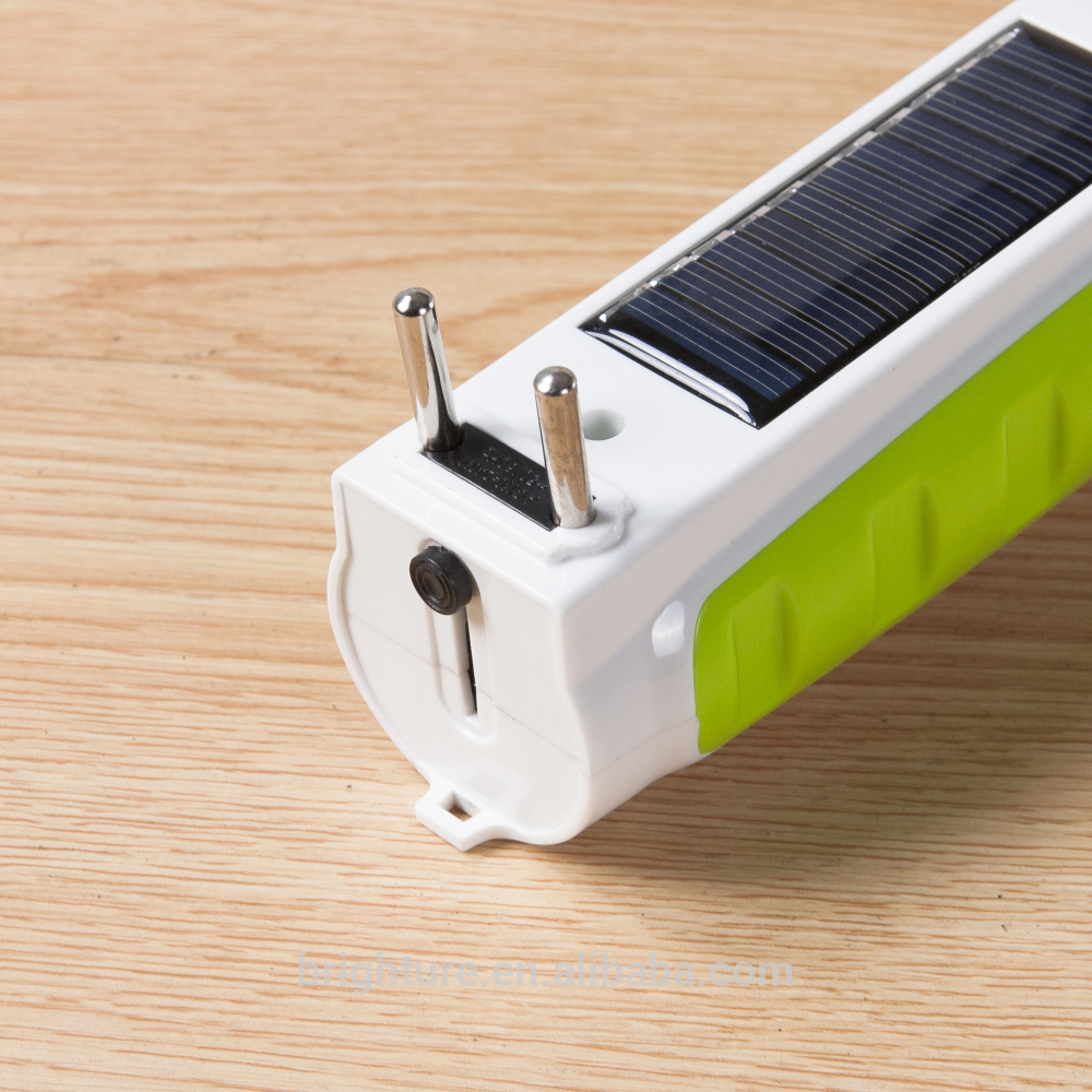3 Watt Rechargeable Solar Torch Light Solar LED Flashlight with 2 round pin plug