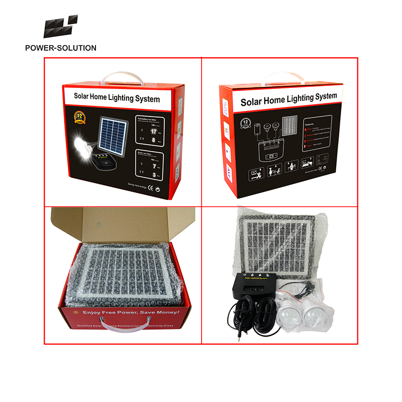 kit d'POWER SOLUTION solaire avec 2pcs LED ampoules et USB phone chargeur