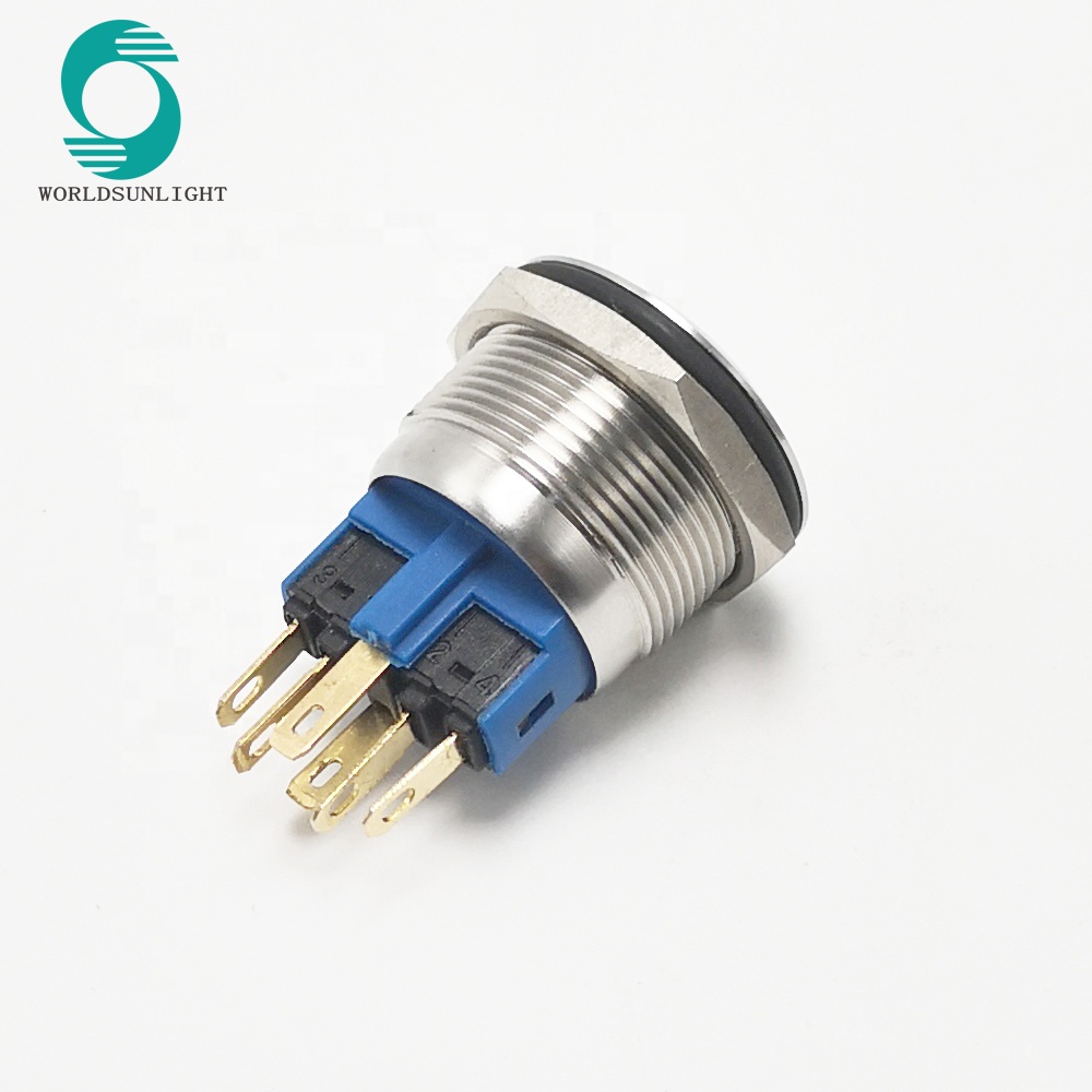 XL22S/F11-R IP67 waterproof 22mm 6 pin illuminated led momentary reset SPDT 1NO 1NC stainless steel metal push button switch