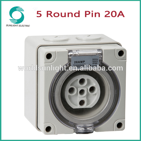 56SO520 IP66 three phase 5 round pin 20A 500V industrial socket