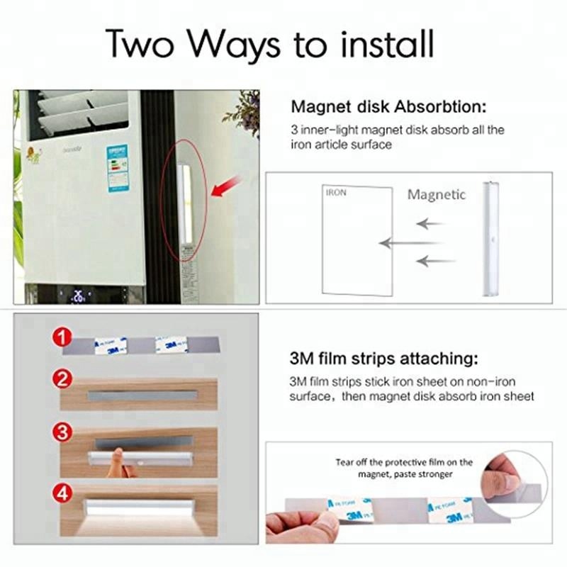Cordless Wireless Battery Operated 10 LED Night Light Bar, Motion Sensor Safe Under Closet Cabinet Wardrobe Stairs Lights