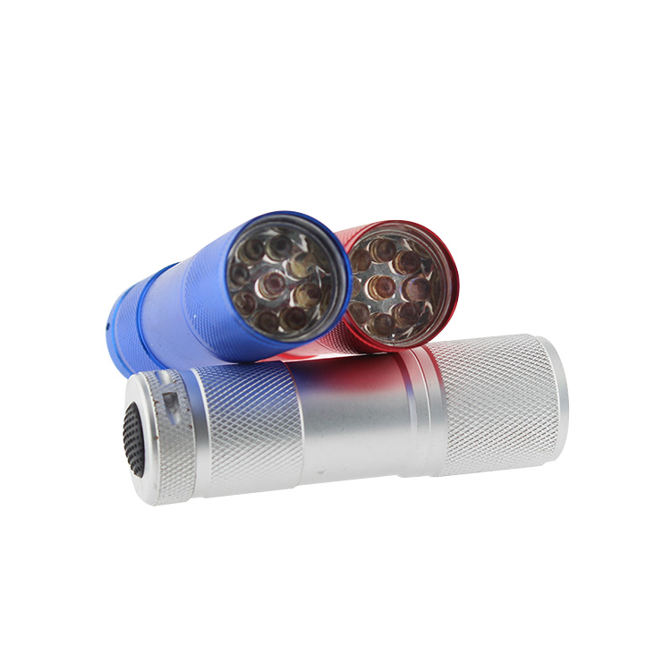 Promotional Gift Small Aluminum Mini MultiColor Aluminum 9 LED UV Flashlight