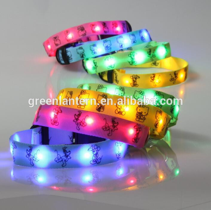 Wholesale puppy cute pattern led nylon dog collar with led light