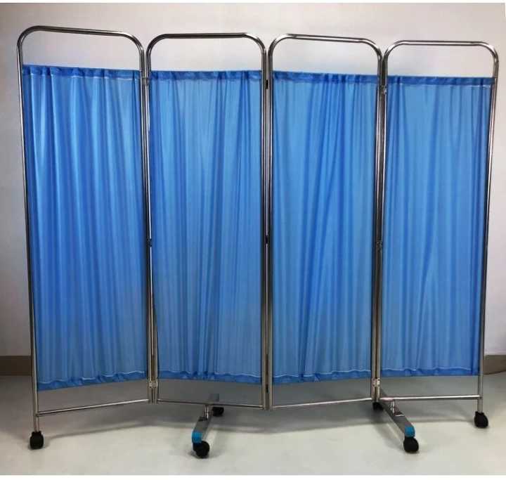 Hospital furniture stainless steel blue curtain 3 sections medical patient ward screen