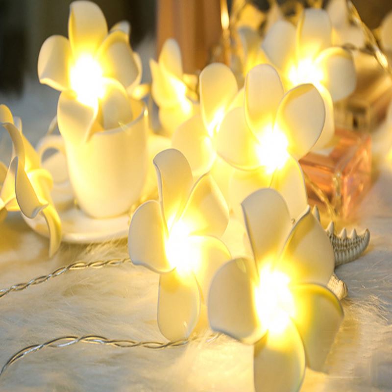 20pcs Egg Flower Lamp Battery Powered White Plumeria Flower String LED Christmas Lights for Wedding Party Garden Xmas Lighting