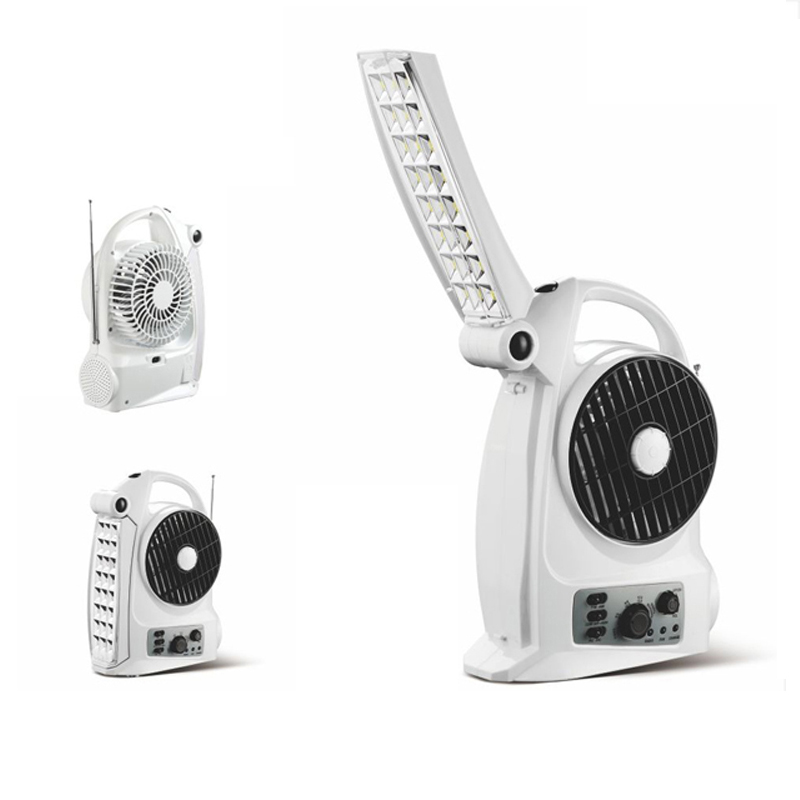 2019 solar rechargeable fan with radio and led light