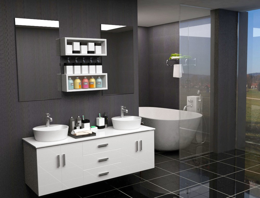 LESSO hot sale shiny grey lacquer bathroom cabinet