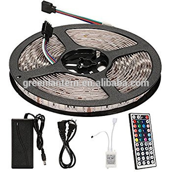 16.4ft 5M Waterproof Flexible Strip Lighting 300led RGB SMD5050 LED Light Strip Kit 5M+44Key Remote+12V 5A Power Supply