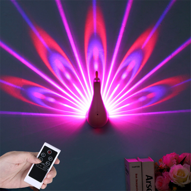 7 Colors Peacock Projector Lamp USB Rechargeable Night Light For Kids Children