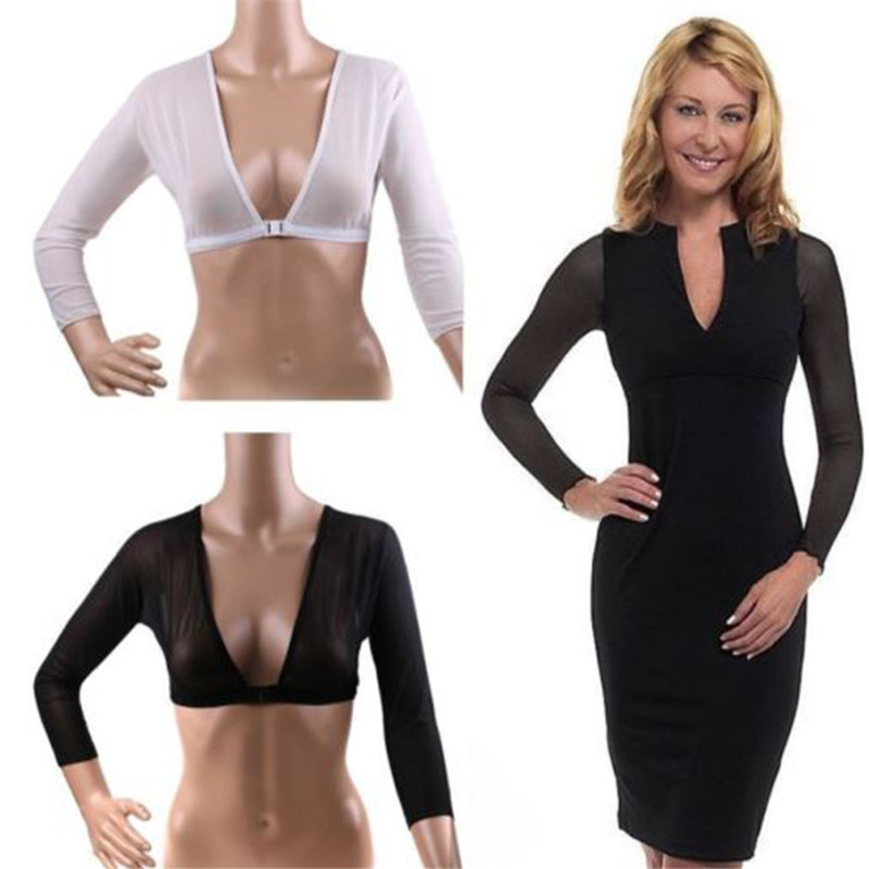 Women's Mesh Chest Support Slimming Arm Crop Top Long Sleeve Shapers