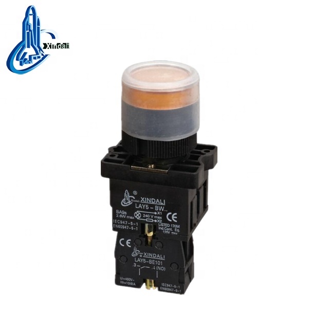 Yellow color waterproof push button switch cap with LED indicator light IP65(via integral resistance)LAY5-EPW3571