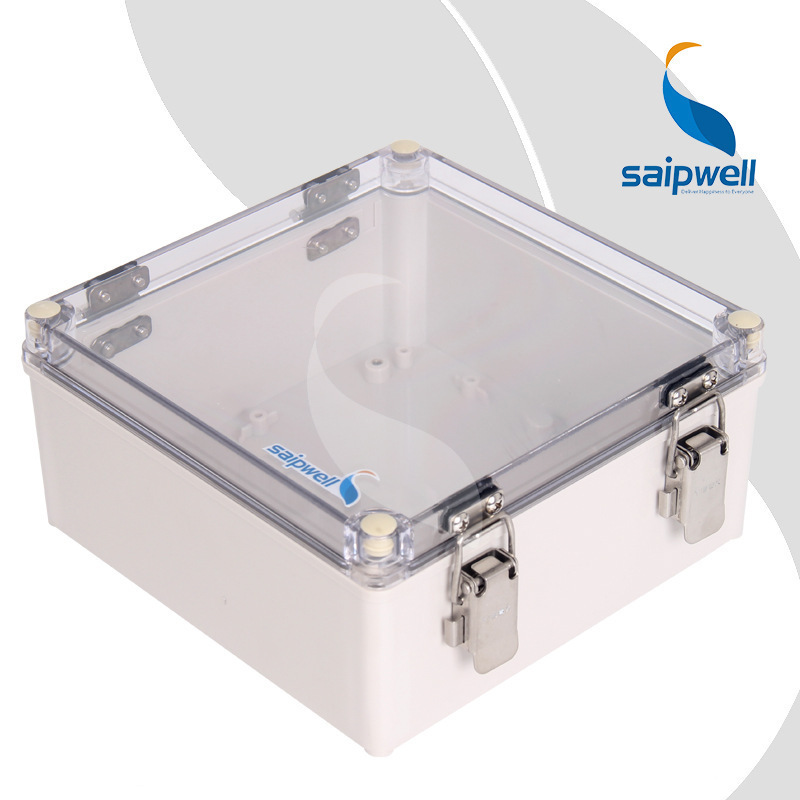 SAIPWELL Y IP66 DS-ATS-1010 100*100*75 ABS Transparent Cover With Metal Clasp Outdoor Use Din Rail Terminal Enclosure