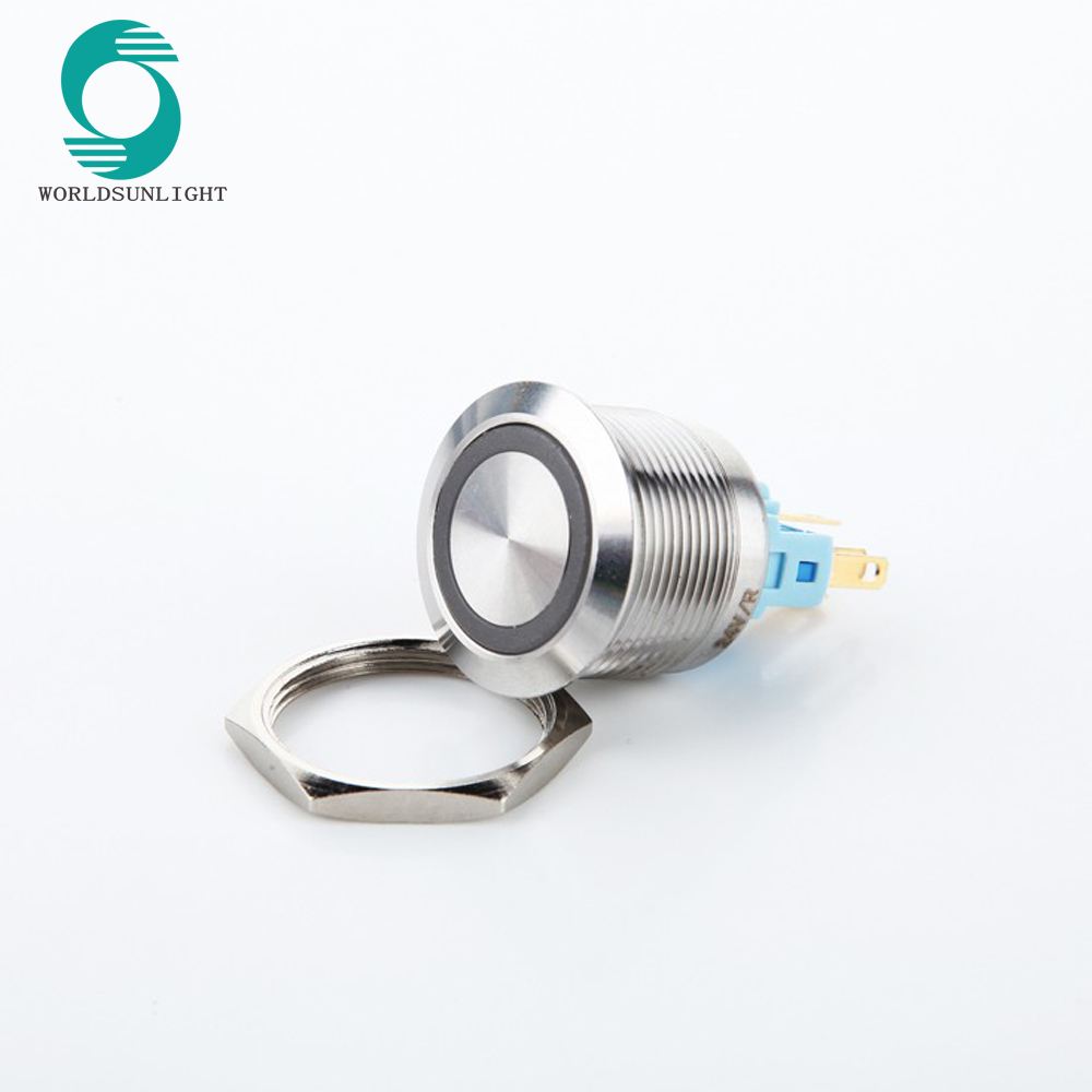 XL22S/F11-12VBR 22mm 12v blue led ring illuminated momentary 1NO 1NC anti-vandal stainless steel push button switch