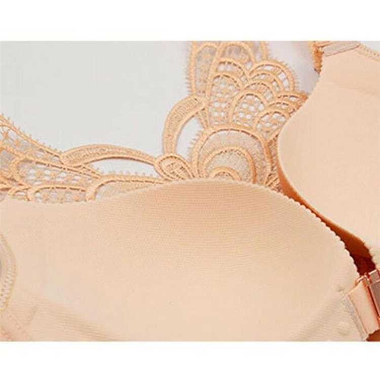 Sexy Back Butterfly Embroidery Front Closure Wireless Bra Adjustable Gather Soft Lace Silky Lingerie Wireless Bra