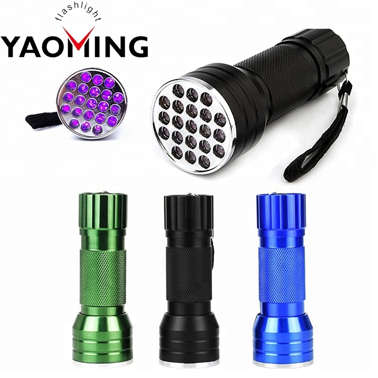 Mini Aluminum 21 LED 395 nm UV Flashlight with Black Strap Ultra Violet Black Light Torch Detector