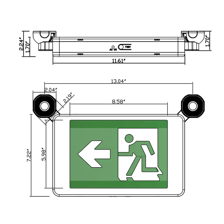 Pattern Optional 120V 347V AC Canadian UL CUL Listed hanging type emergency running man exit sign light